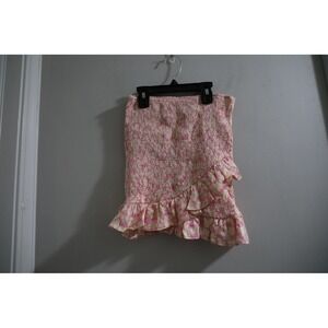 Zara Pink Floral Smocked Ruffle Mini Skirt Womens Size XS Cottagecore Cute